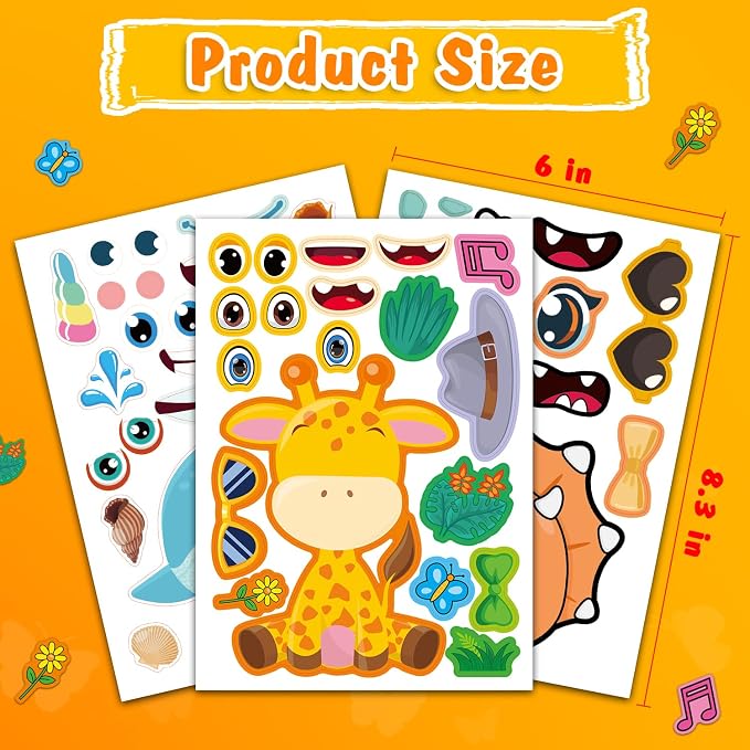 Aowplc 48 Sheets Make-a-Face Animal Stickers Mix and Match