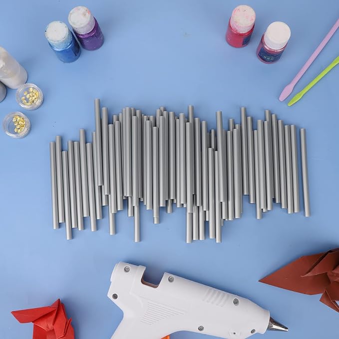 Metallic Silver Hot Glue Sticks Mini, Small Adhesive Glue Sticks