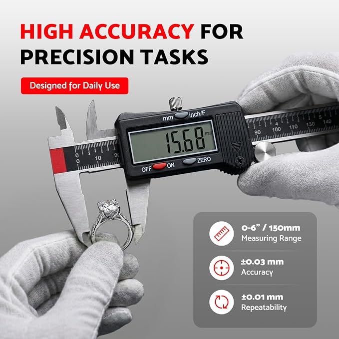 S&F STEAD & FAST Digital Calipers 6 inch, Caliper Measuring Tool, Stainless