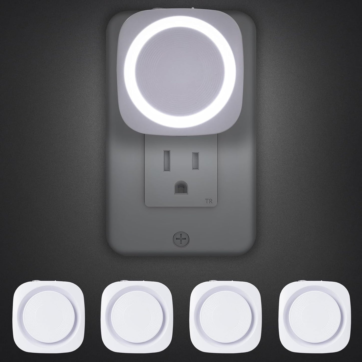 White Night Lights Plug into Wall, 4 Packs Dimmable Night Light with Dust to Dawn Sensor, Automatically Turn on and Off, Gentle Glow Nightlight for Bathroom,Bedroom,Stairs,Kitchen,Hallway, White