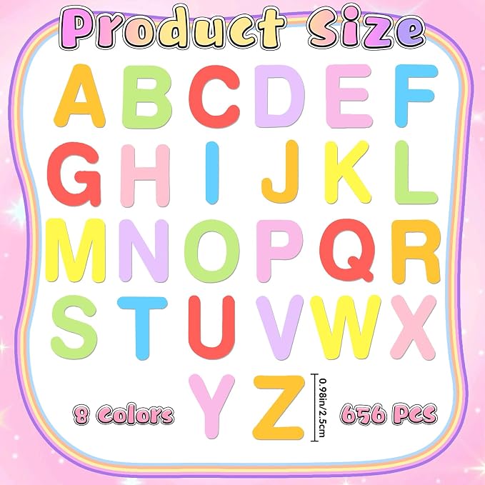656 Pcs Foam Letter Stickers, Self-Adhesive EVA Alphabet Stickers Small 1 Inch