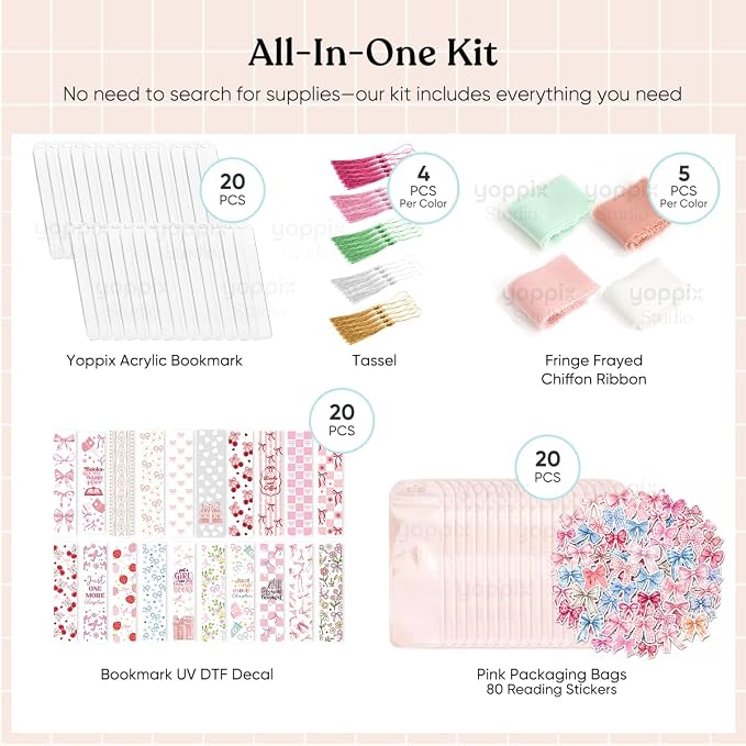YOPPIX 180 Pcs Acrylic Bookmark Blanks- 20 Set Bookmark Making Kit