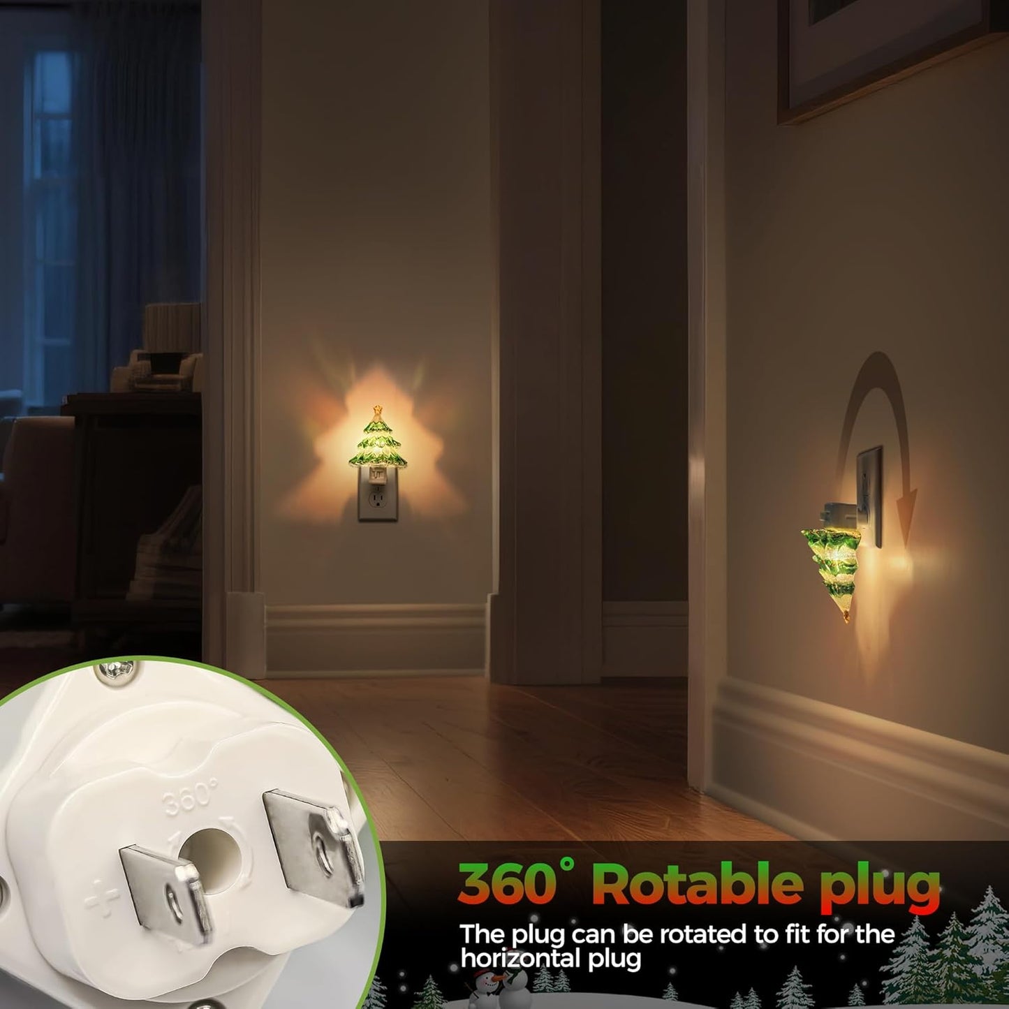 DORESshop Christmas Tree Night Light, 3000K Night Lights Plug into Wall, Cute & Funny Christmas Decor Night Light for Kids, Plug in Nightlight with 360° Rotatable, Holiday Party Decor, 2 Pack