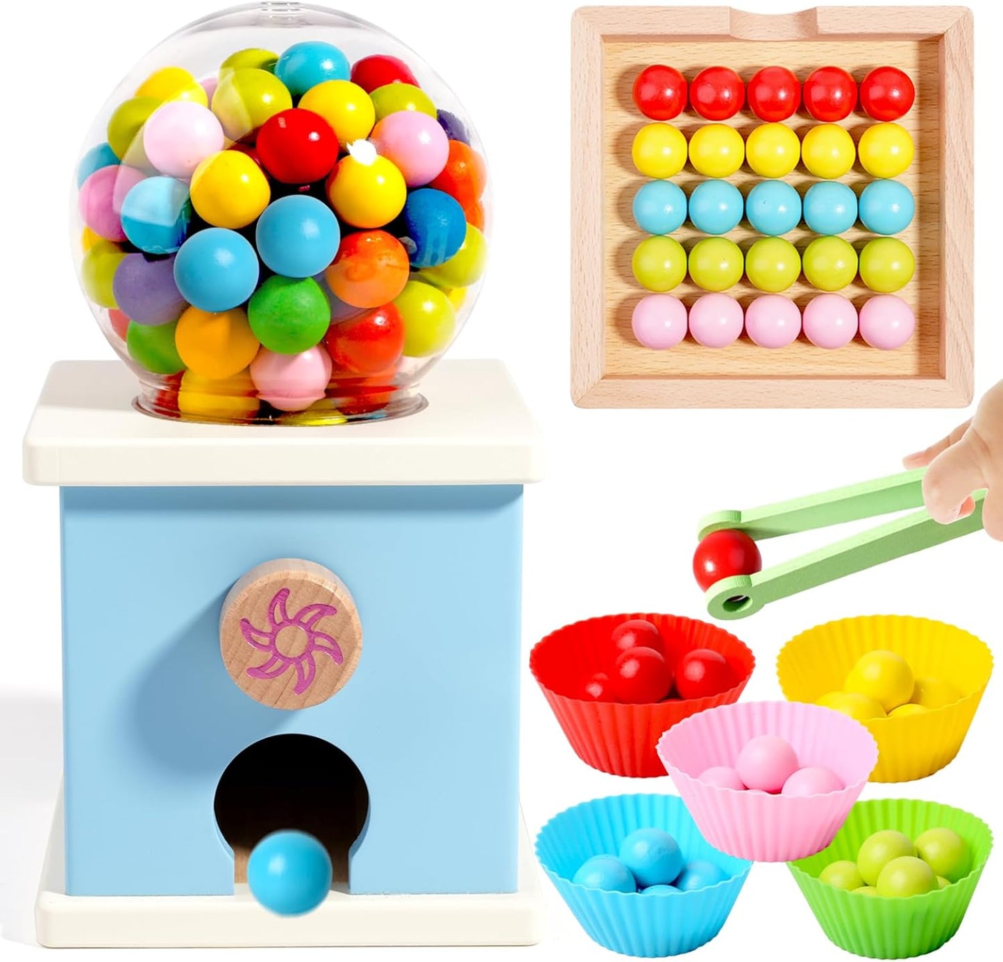 9.6" Wooden Gumball Machine Counting Montessori Toys for 3 4 5 Years Old Boys Girls, Toddler Preschool Learning Activities Toy for Kids Ages 4-8, Birthday Gifts Sensory Toys