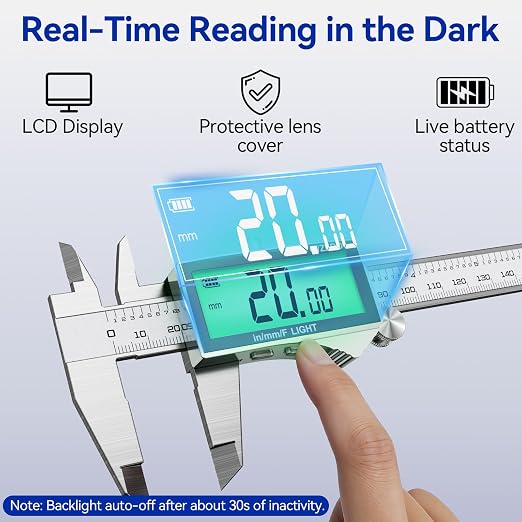 Rechargeable Digital Caliper 6 Inch, High-Precision Stainless Steel Vernier