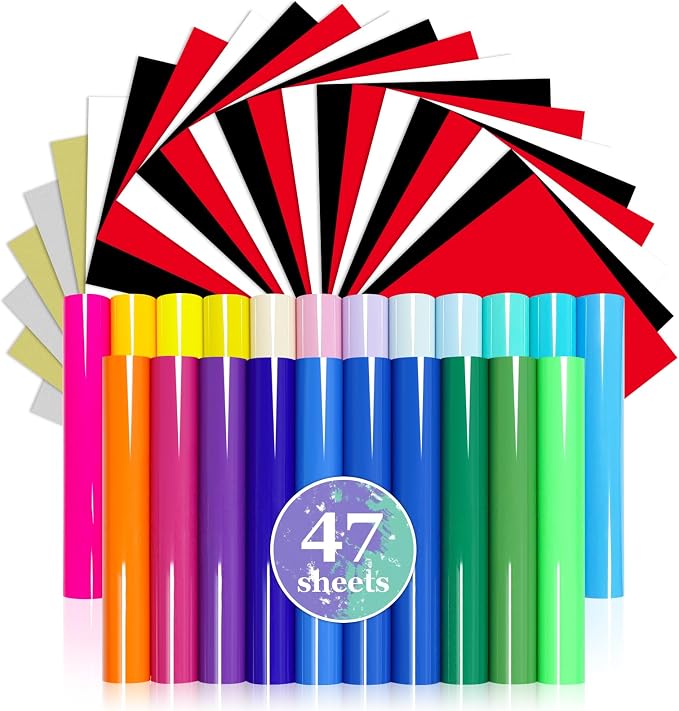 PU Heat Transfer Vinyl Multicolours, 12In*10In*47PCS Iron on