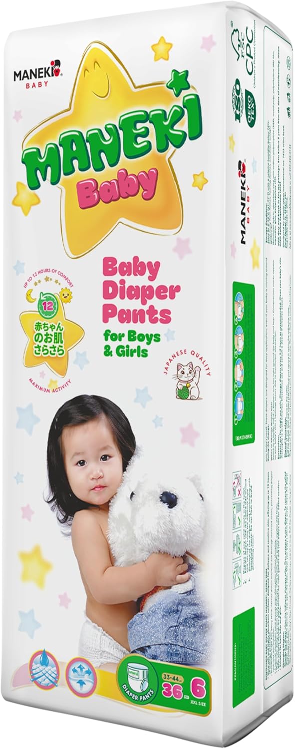 MANEKI Size 6 Diaper Pants, Overnight Diapers Size 6 (33-44 lbs), 36 Count, Pull-Ups Style, Super Absorbent