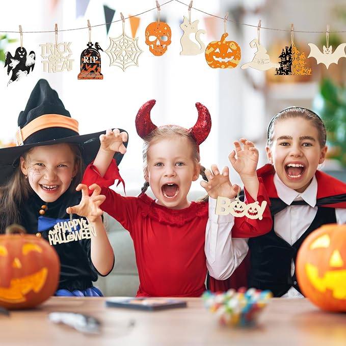 36PCS Wooden Halloween Ornaments to Paint Fall Decorations, 12 Styles DIY Blank