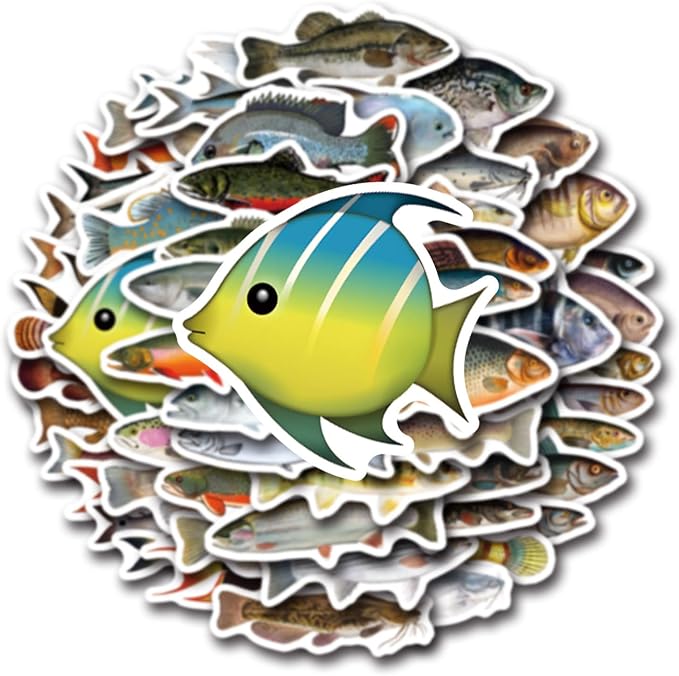 57Pcs Deep Sea Fish Stickers Waterproof Vinyl, Ocean Deepwater Fish Decals