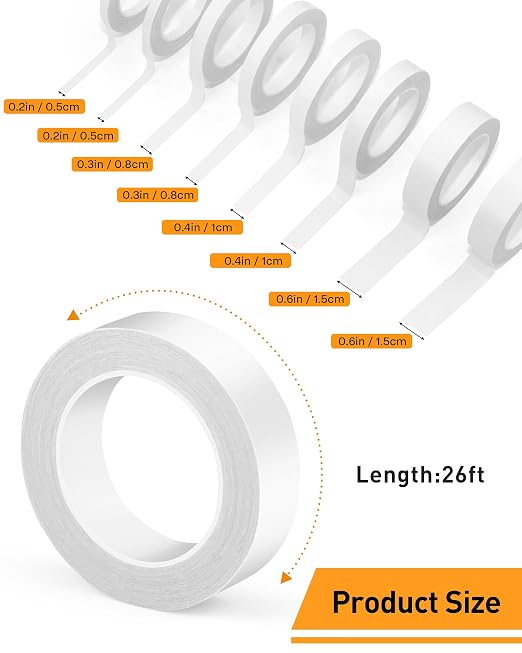 8 Roll Multi-Size Thin Double-Sided Tape