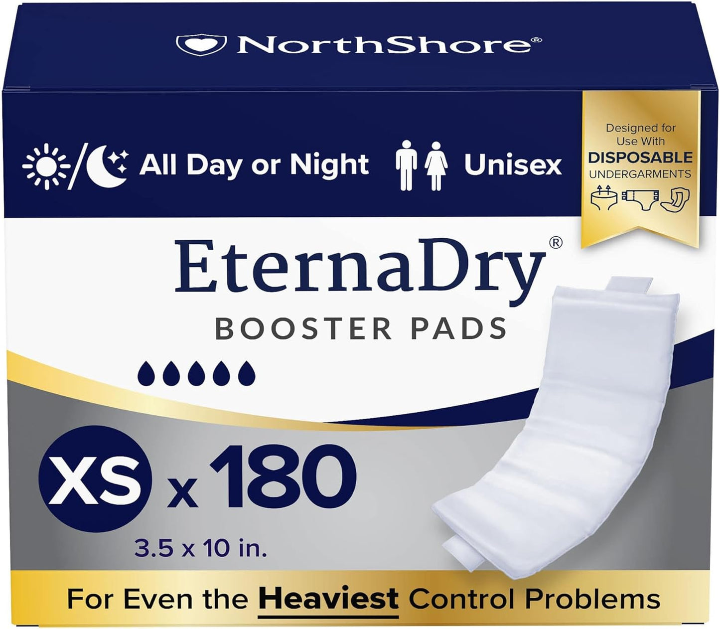 NorthShore EternaDry Booster Pads for Men and Women with Adhesive, X-Small, Case/180 (6/30s)