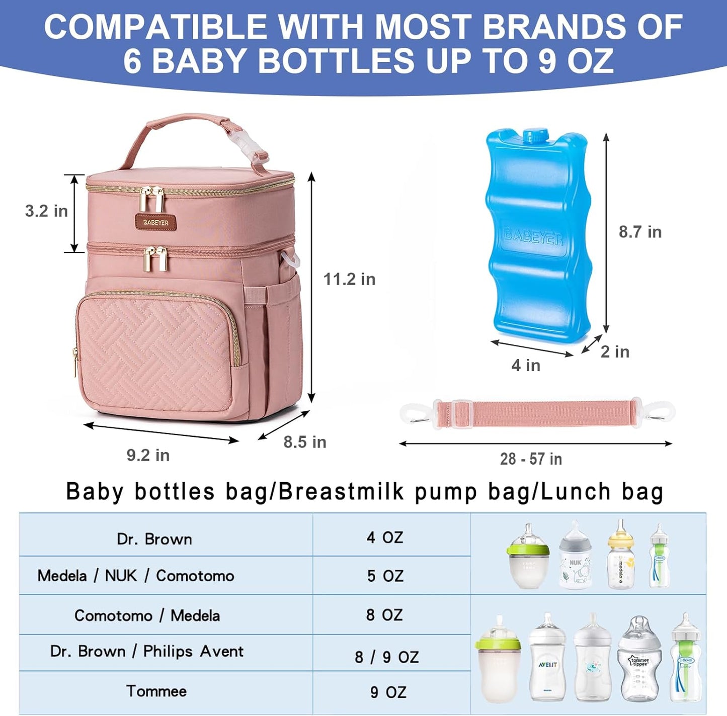 Breastmilk Cooler Bag with Ice Pack Fits 6 Baby Bottles Up to 9 Ounce