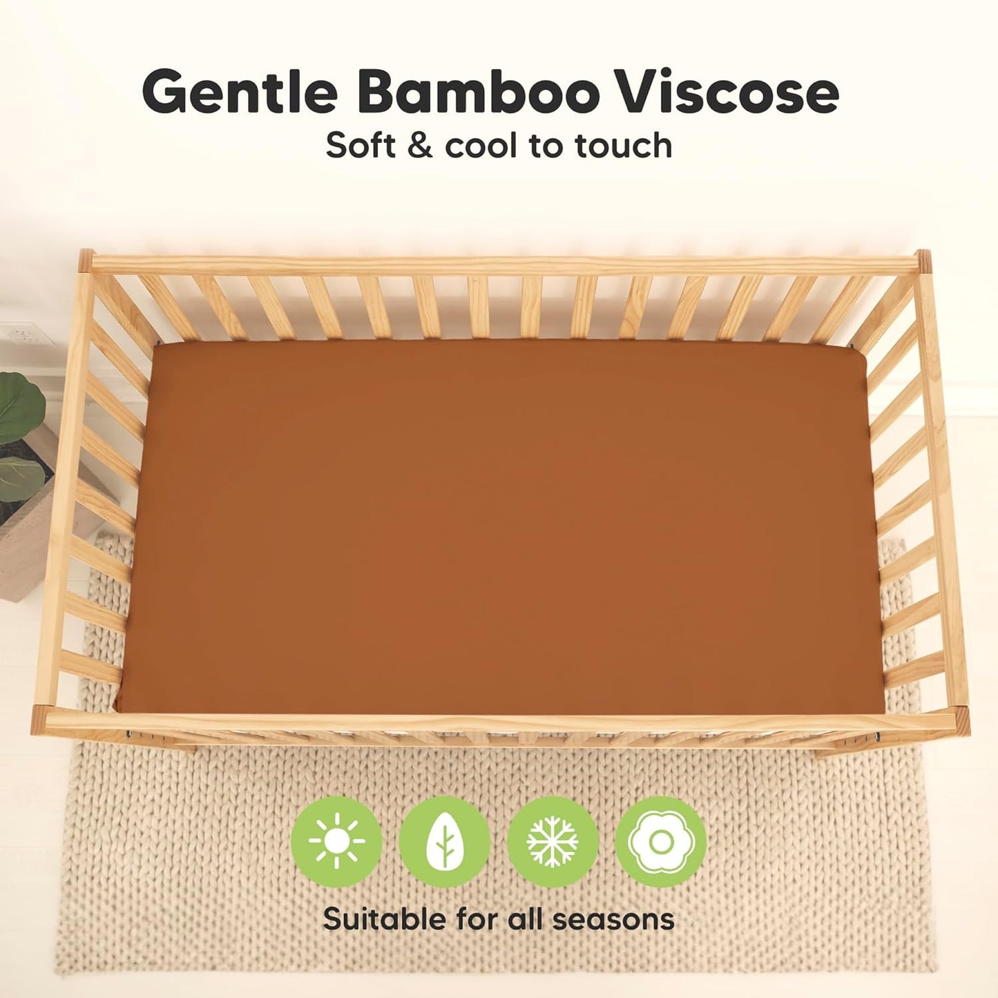 2-Pack Waterproof Baby Crib Sheets for Boys, Girls - 52x28 Viscose Derived from Bamboo Toddler Bed Sheet Neutral, Fitted Crib Mattress Protector Cover for Baby Bedding, Soft & Gentle (Rust)