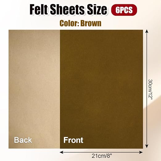 Biaungdo Brown Self Adhesive Felt Sheets, 8 x 12 Inch, Felts Fabric