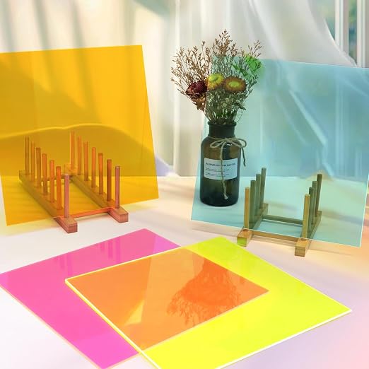 Adrattnay 4Pcs Acrylic Sheets Fluorescent Neon Colored Acrylic 12 x 12in | 1/8"