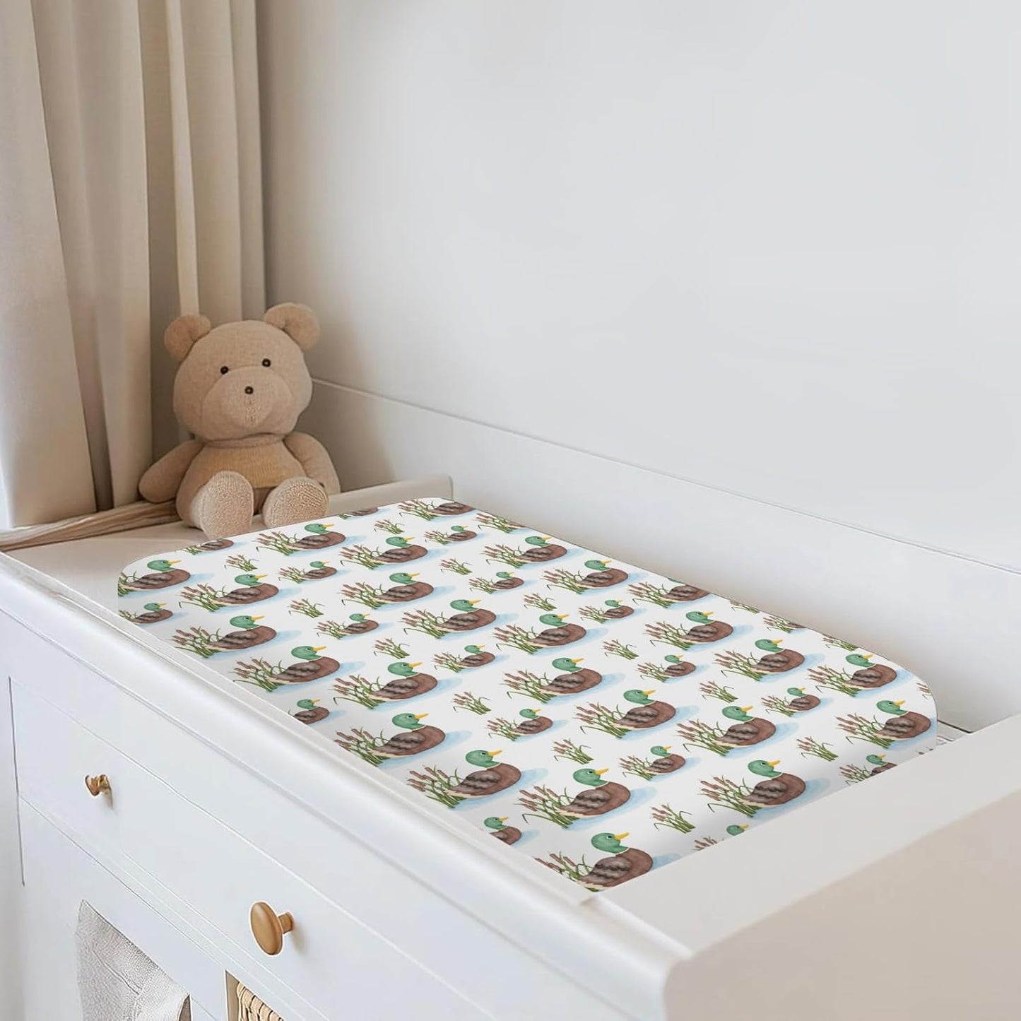 Cute Mallard Ducks Pond Changing Pad Covers for Baby Girl Boy Hunting Duck Season Fitted Change Table Cover Mats Wild Duck Reef Lake Soft Diaper Changing Table Sheets 32''×16''