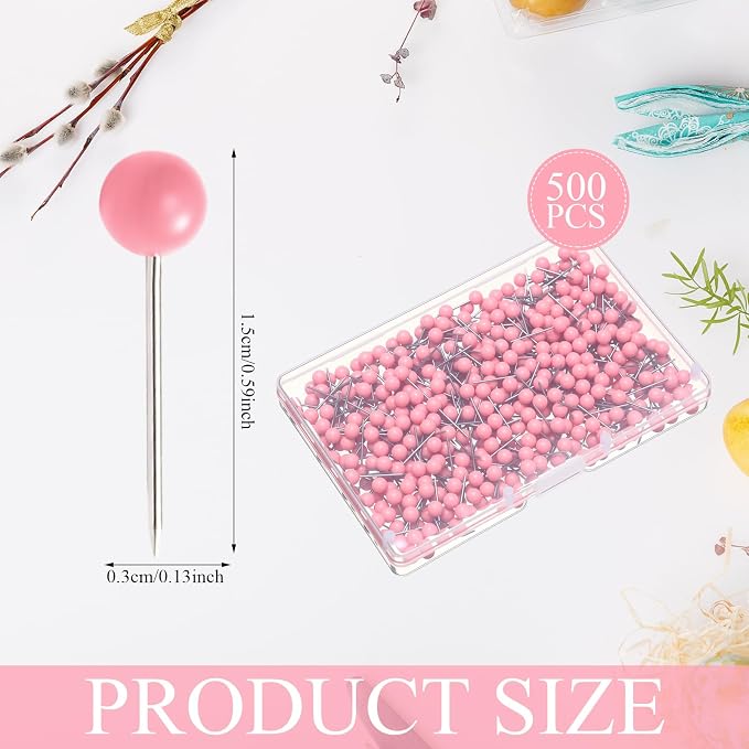 WILLBOND 500 Pack Map Push Pins Map Tacks Small Round Head Push Pins Thumb Tacks