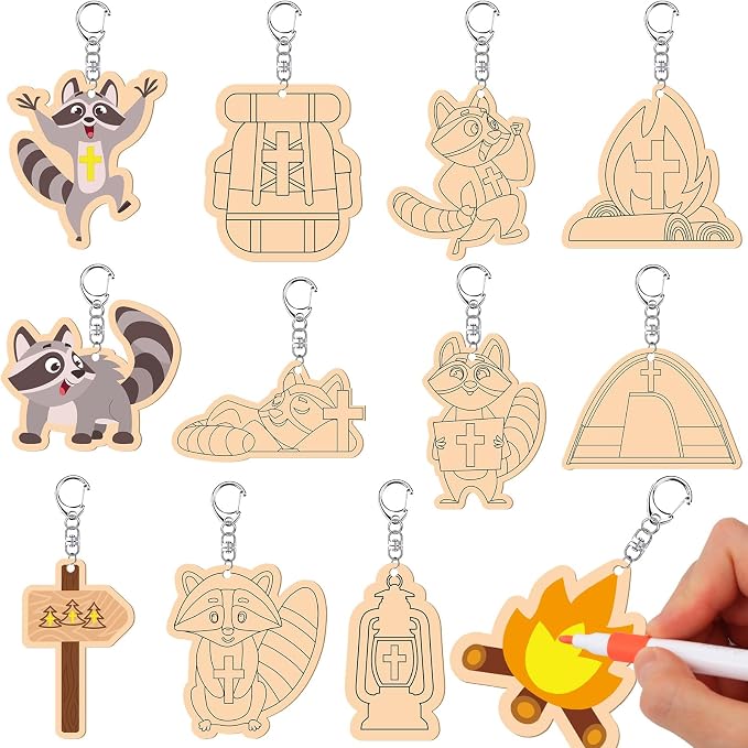 RattanView 24 Pcs Camp Craft Color Your Own Religious Camping Keychains DIY