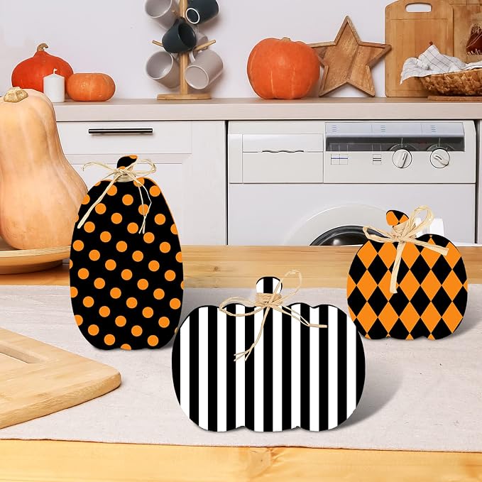Whaline 3Pcs Unfinished Fall Pumpkin Wooden Cutout
