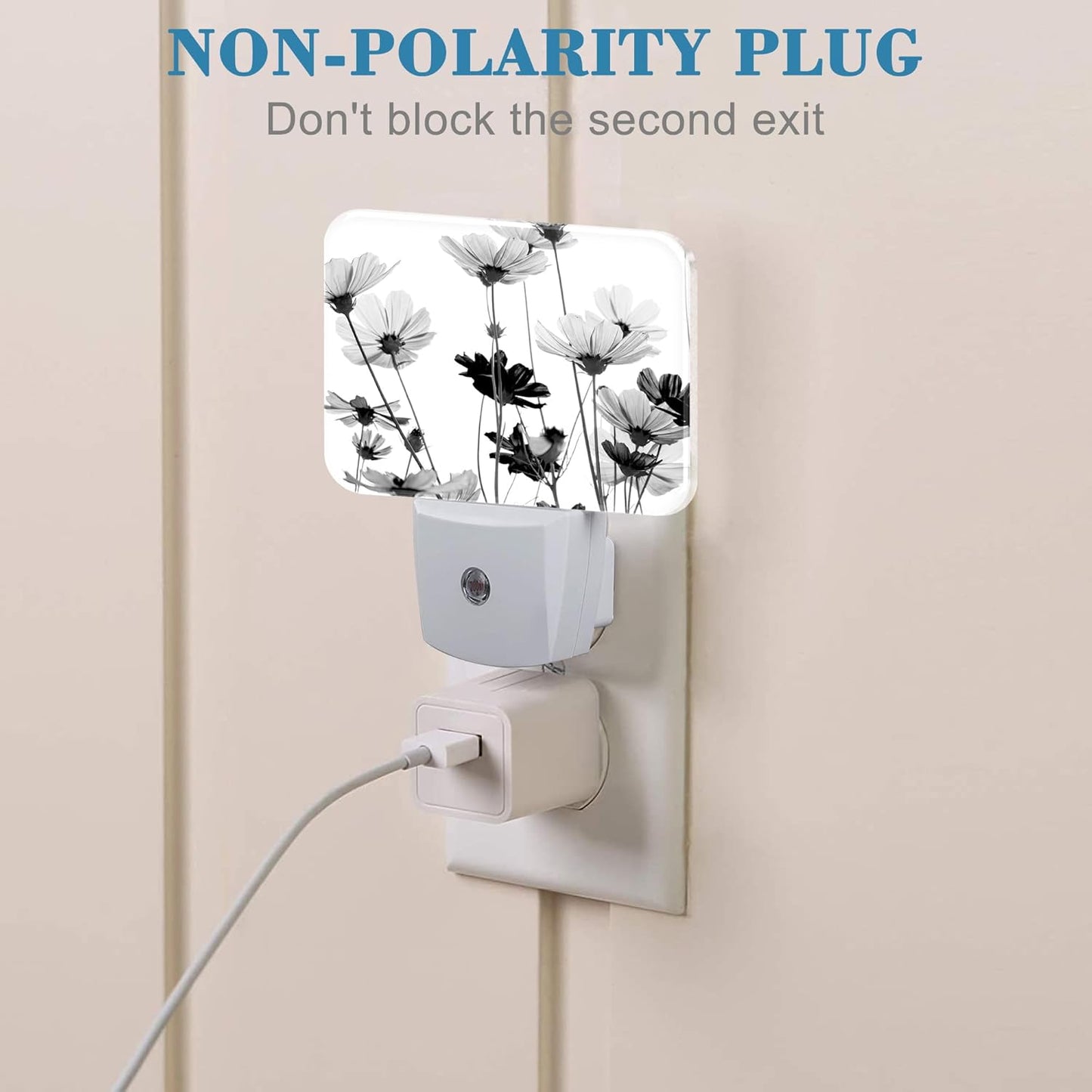 Black and White Daisy Plug in Night Lights, Daisy Flowers Nightlight Plug Into Wall Dusk to Dawn Sensor for Kid Girls Boys Women Men Room, Hallway, Kitchen, Bathroom, Stairs Decor