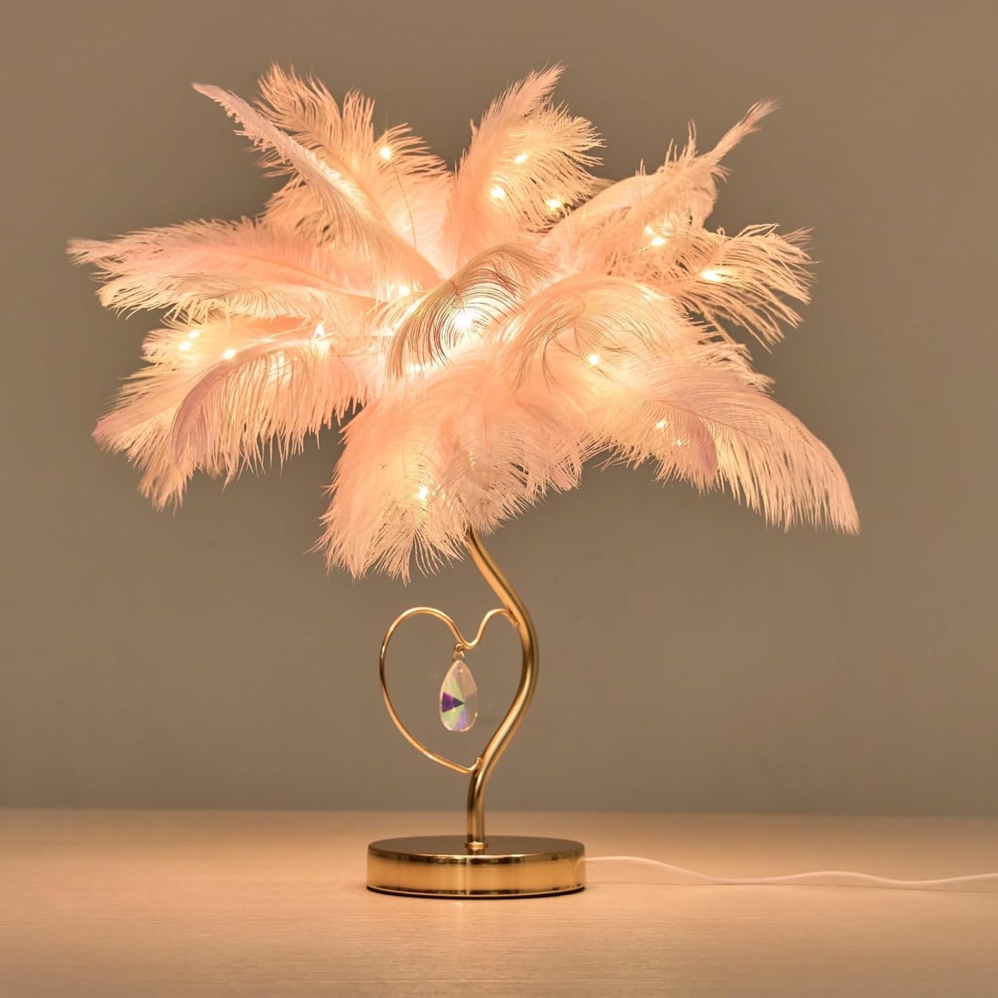 Pink Ostrich Feather Lamp Creative Furry Bedside Lamp Romantic Feather Table Lamp Fluffy Nightstand Lights for Girl Bedroom Wedding Decor Valentines Dating Livingroom Hotel Office