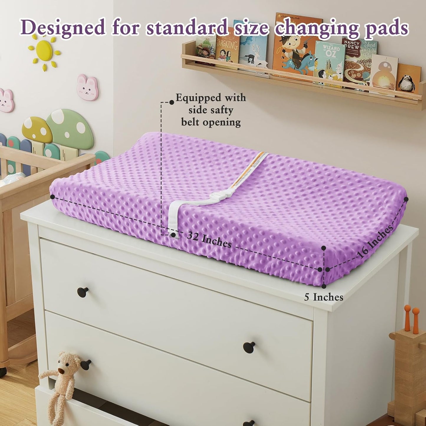 Homiest 2 Pack Changing Pad Cover, White + Light Purple Changing Table Sheets, Ultra Soft Fleece Minky Dot Fabric, Breathable Comfortable Diaper Pad Cover for Girls and Boys, Machine Washable