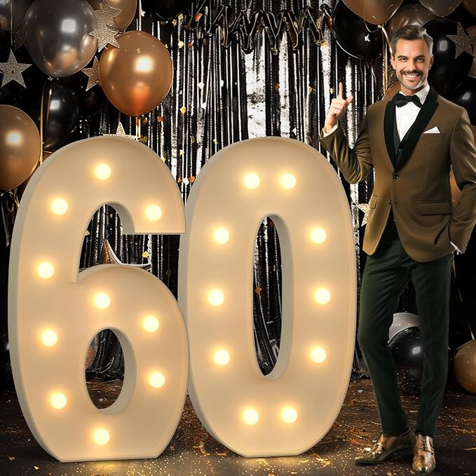 imprsv 4FT Marquee Numbers 60 Light up Number 60th Birthday Decorations Large