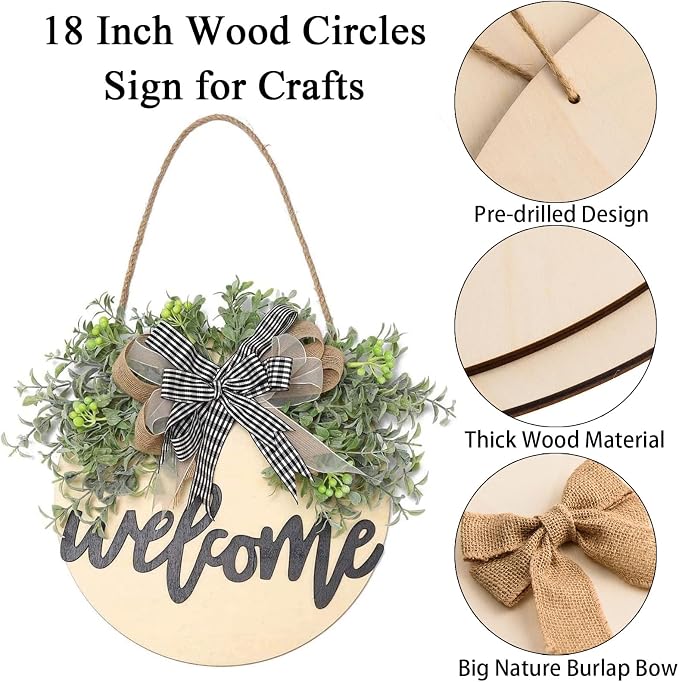 6 Pcs 18 Inch Wood Circles for Crafts Unfinished Round Wood Discs Blank Wooden