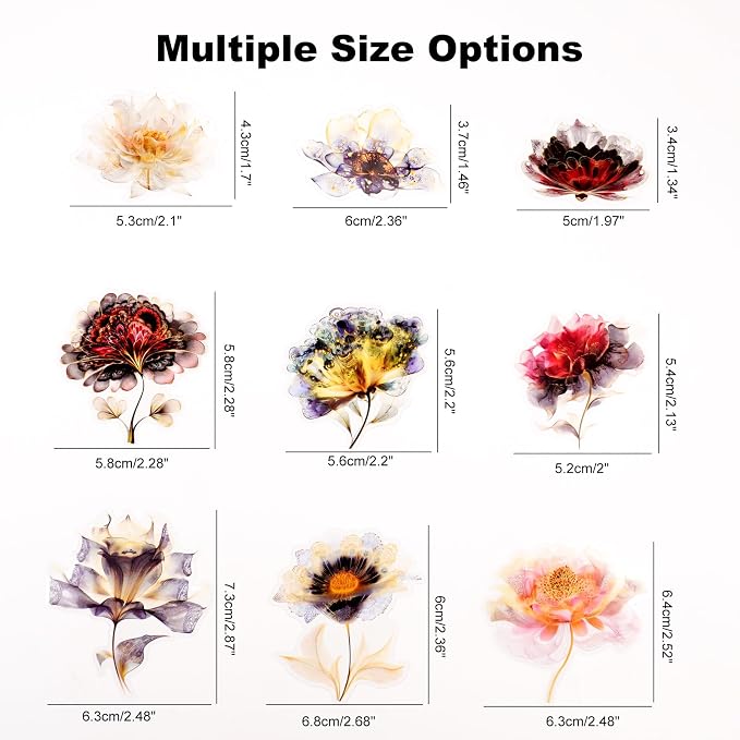 90PCS Flower PET Stickers, Waterproof Transparent Floral Designs