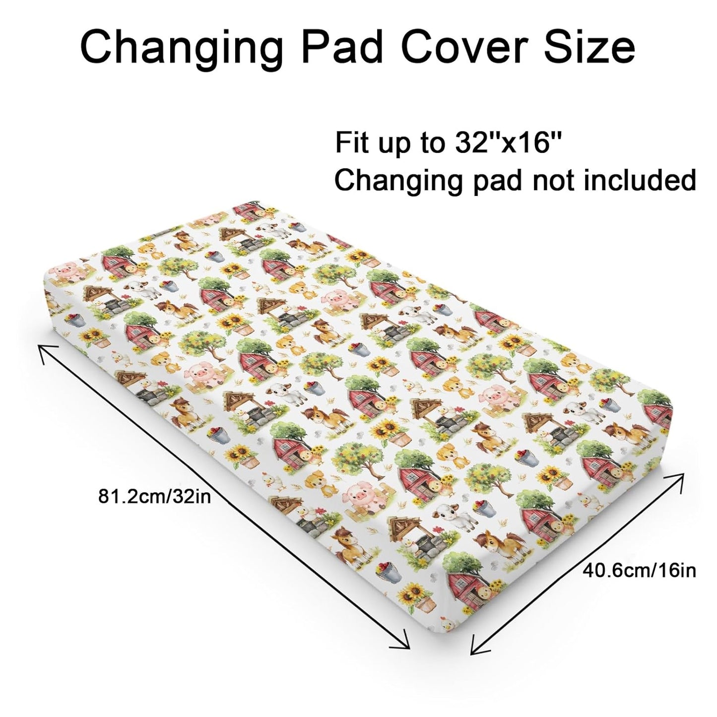 Cute Farm Animals Baby Changing Pad Covers for Boy Girl 32''x16'' Farm Chicken Lamb Pig Dog Horse Barn Sunflower Fitted Diaper Changing Table Sheets Spring Farm Life Soft Breathable Change Table Mats