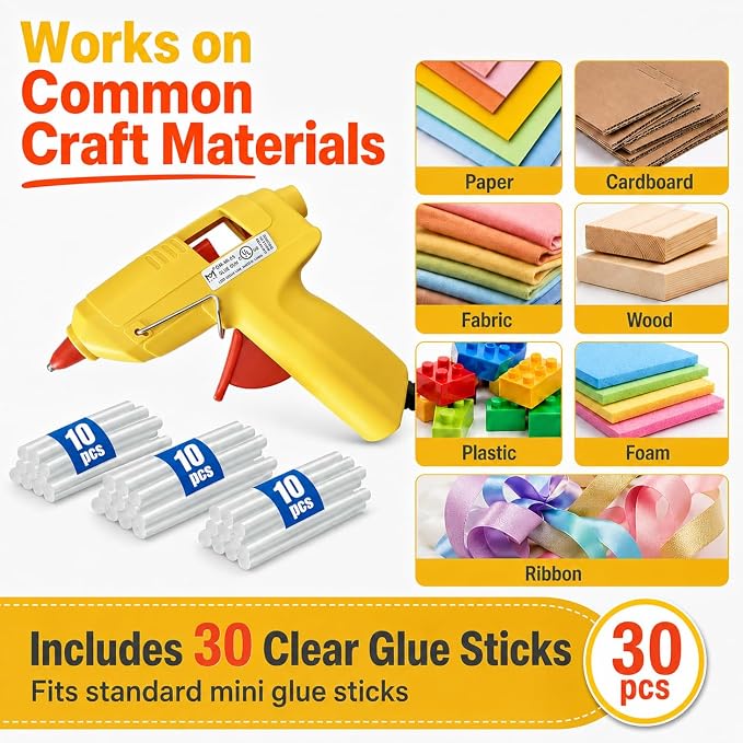 Mini Hot Glue Gun Kit with 30 Glue Sticks and Carrying Case, 15W Fast