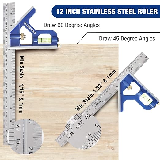 WORKPRO Aluminum Alloy Carpenter Square and Zinc-Alloy Square Ruler Set - 7 in.