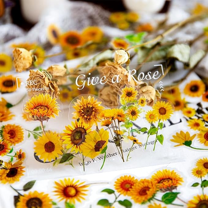 100Pcs Small Sunflower Stickers Transparent