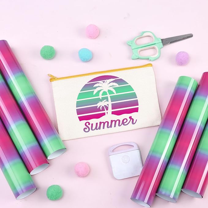 Tintnut Green Pink Gradient Heat Transfer Vinyl, Ombre pattern, PU HTV Sheets