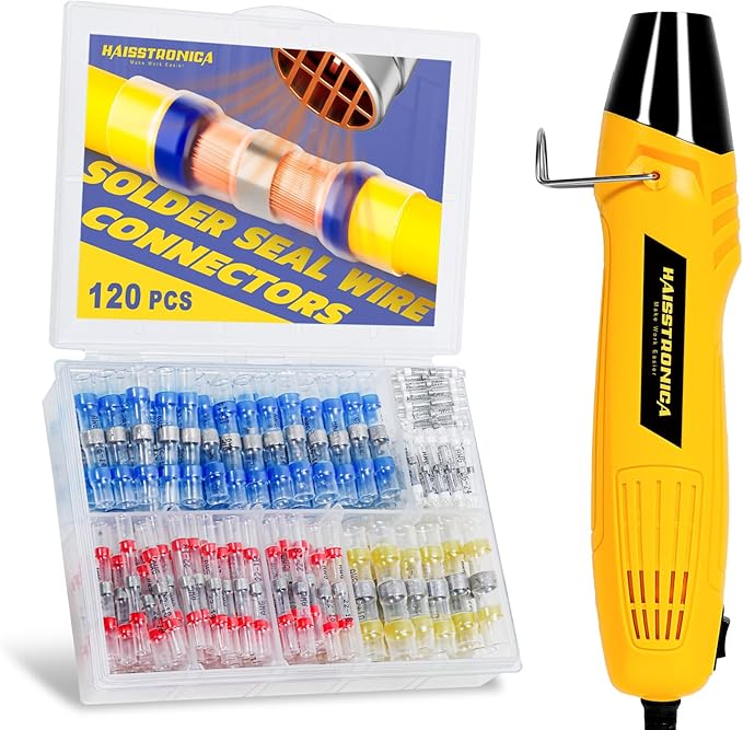 haisstronica 120 PCS Solder Seal Wire Connectors with Heat Gun Kit - Solder Sticks Wire Terminals Waterproof Electrical Connectors for Automotive, Marine, Wiring Repair