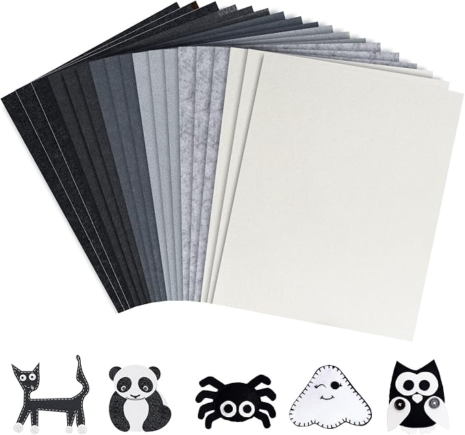 Whaline 18Pcs Black Gray White Felt Fabric Sheets Assorted Soft Thick Craft