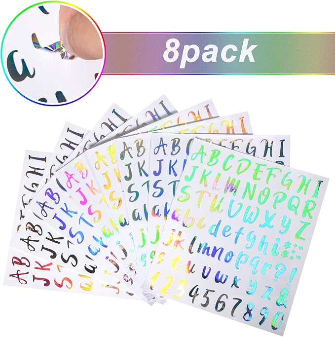 Outus 576 Pcs 8 Sheets Letters Stickers Vinyl Alphabet Number Decals Back to