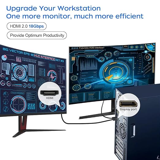 4K Displayport to HDMI Cable 6 Feet 2-Pack, Display Port (DP) to HDMI Adapter Male to Male Cord Converter for PC to HDTV, Monitor, Projector