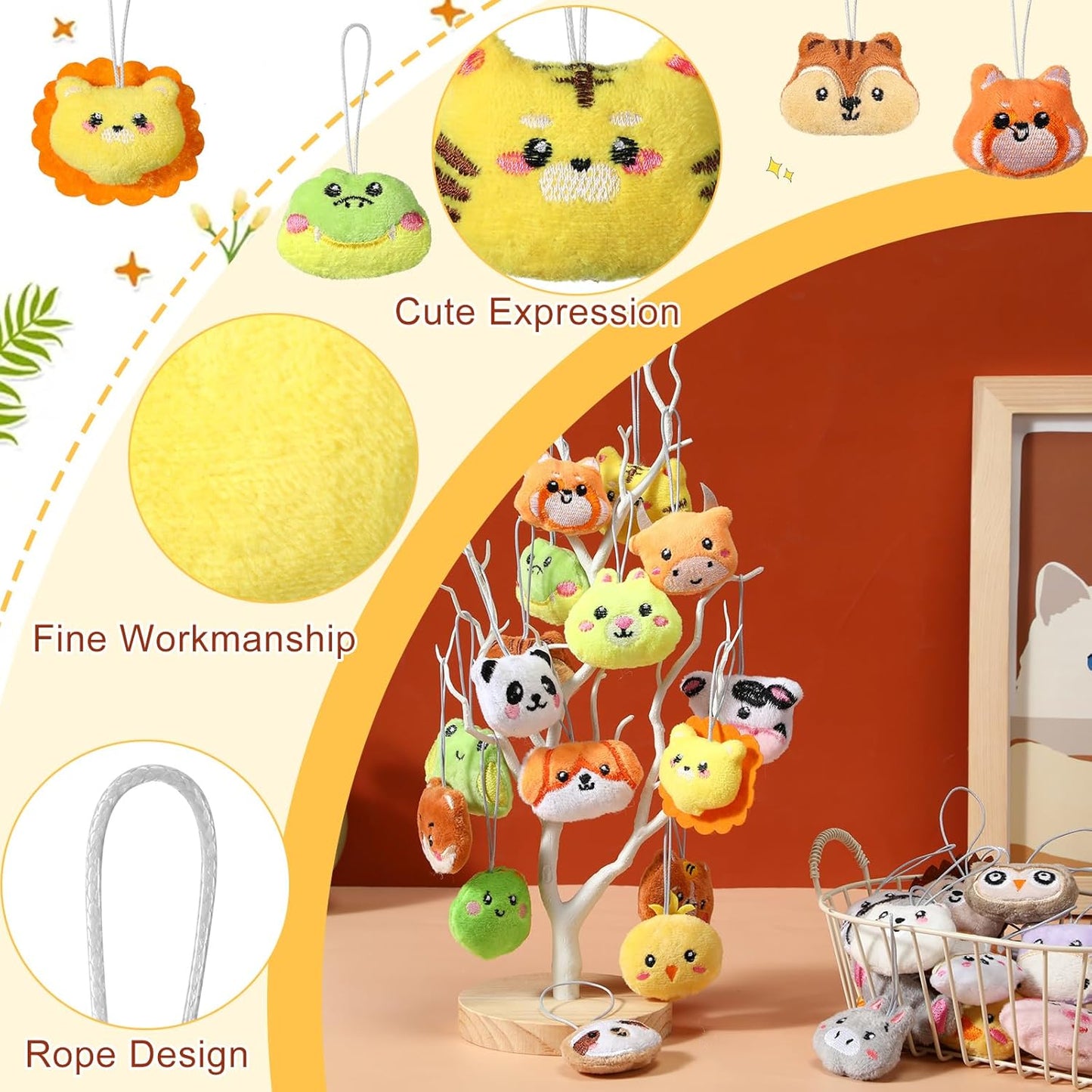 Libima 150 Pcs Mini Stuffed Animals Sea Animal Fruit Plush Keychain Set for Carnival Birthday Classroom Prizes Decoration for Clothes (Jungle Animals)