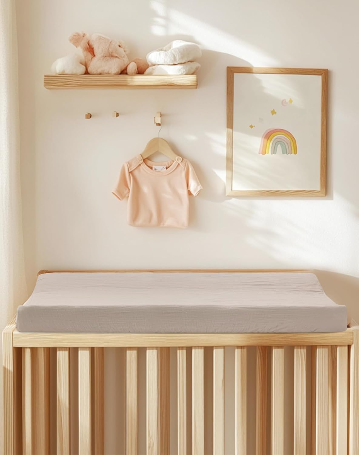Changing Pad Cover for Baby Boy Girl 2 Pack, Muslin Changing Table Pad Covers with Boho Style, Neutral Nursery Bedding Essentials Soft and Breathable (Beige & Cream)