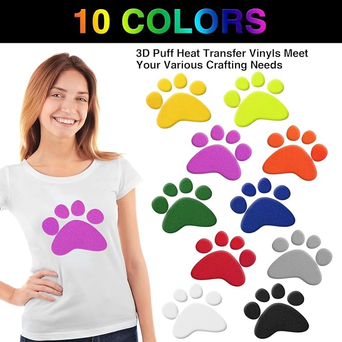 TORC 3D Puff HTV Heat Transfer Vinyl 12" x 10" 10 Sheet Pack