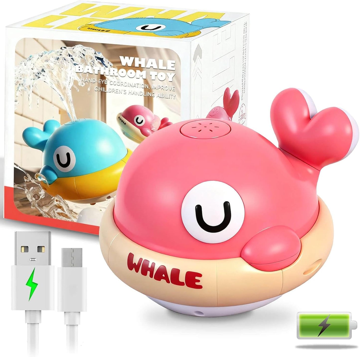 Baby Bath Toys - Toddler Bath Toys for Kids Ages 1-3, Rechargeable Light Up Whale Sprinkler Bathtub Toys, Pool Water Toys for Infant Babies 6-12 Months & Toddlers 2-4, 1st Birthday Gifts (Pink)