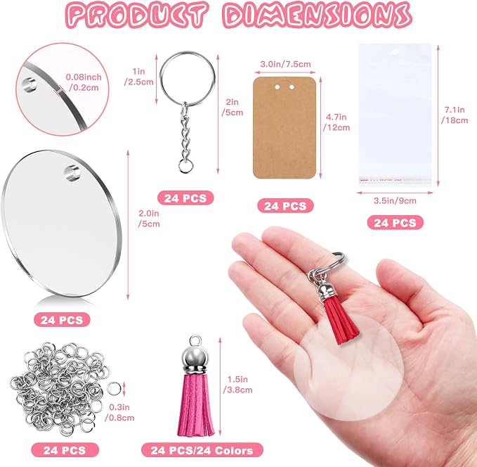 ZOCONE 144 PCS 2 INCH Acrylic Keychain Blanks Set, Display Card, Packing Bag