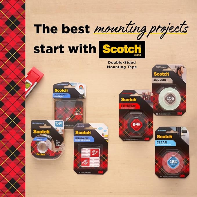 Scotch Removable Clear Double-Sided Mounting Squares, 0.68" x 0.68" in