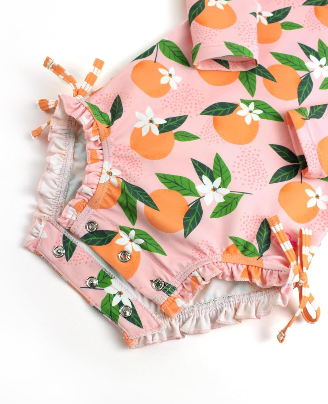 RuffleButts Baby Girls UPF 50+ Sun Protection Novelty Print Long Sleeve One Piece Rash Guard Swimsuit with Zipper