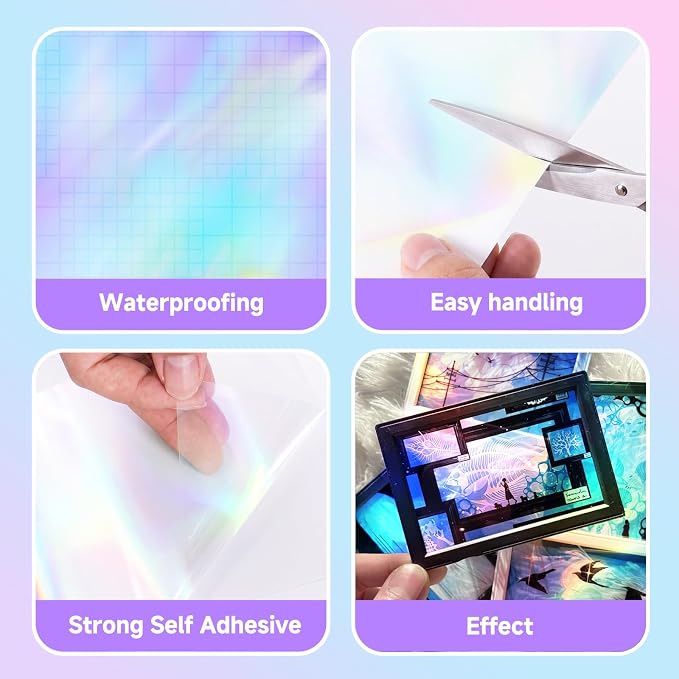 36 Sheets Holographic Laminate Sheets Clear Self Adhesive Sticker Paper |