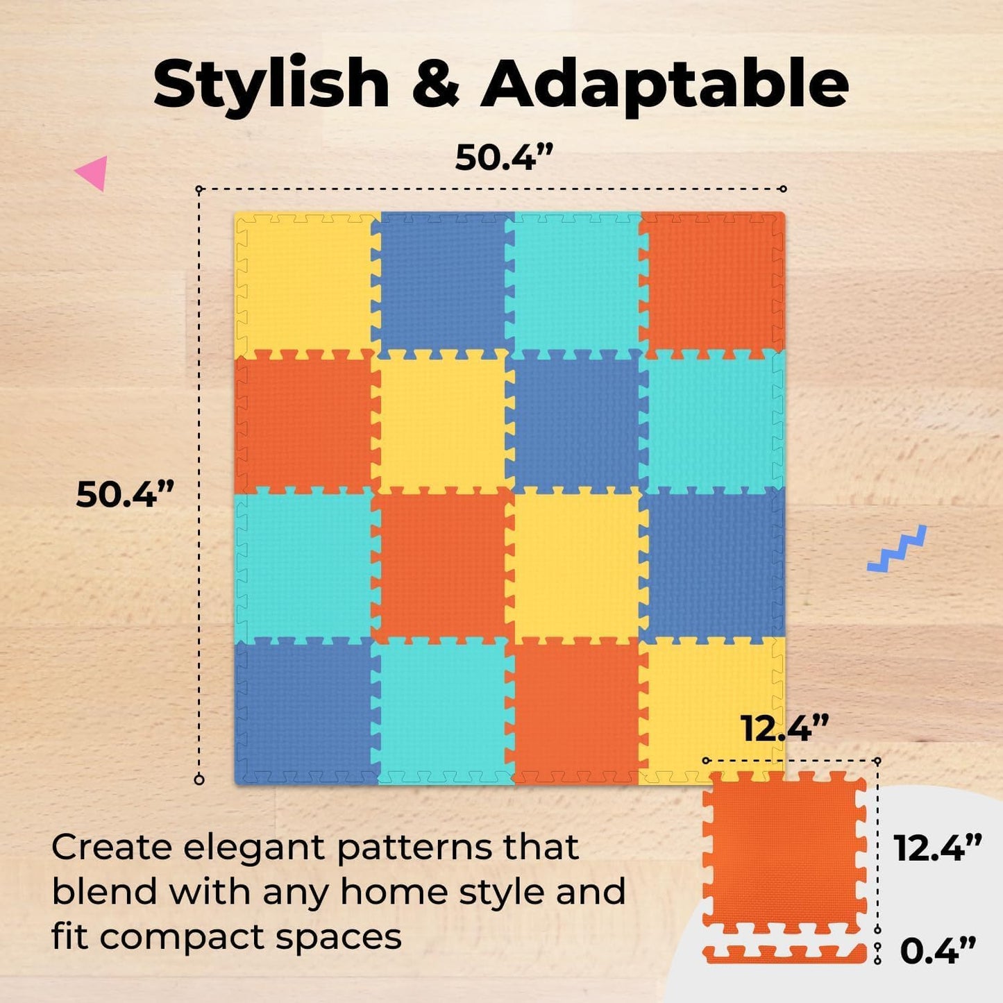 MioTetto Baby Play Mat, Soft Foam Floor Tiles for Kids. Adjustable Interlocking Foam Tiles, Fits with 50x50 Playpen Baby mat for Crawling & Development, Safe & Non-Toxic Playmat for Babies 6-12 Months