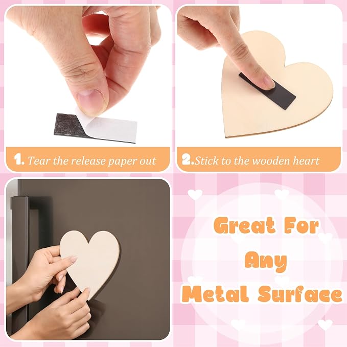 Qunclay 20 Pcs Wooden Heart Magnets