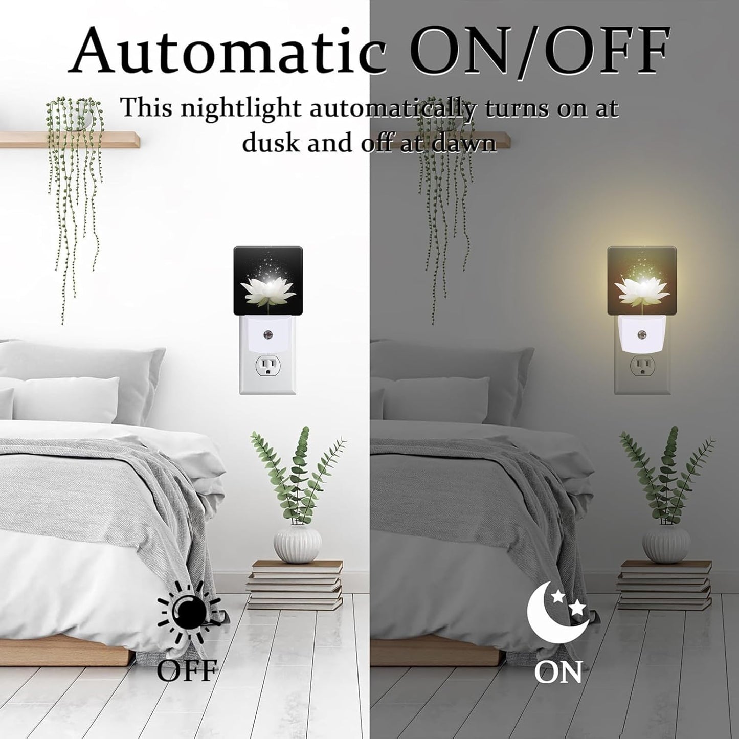 Magic White Lotus Flower Night Light for Kids, Glowing Lotus Floral Night Light Plug in with Dusk to Dawn Sensor, 0.5w Energy Saving Sleep Friendly Nightlight for Hallway Stairway Kitchen Bedroom