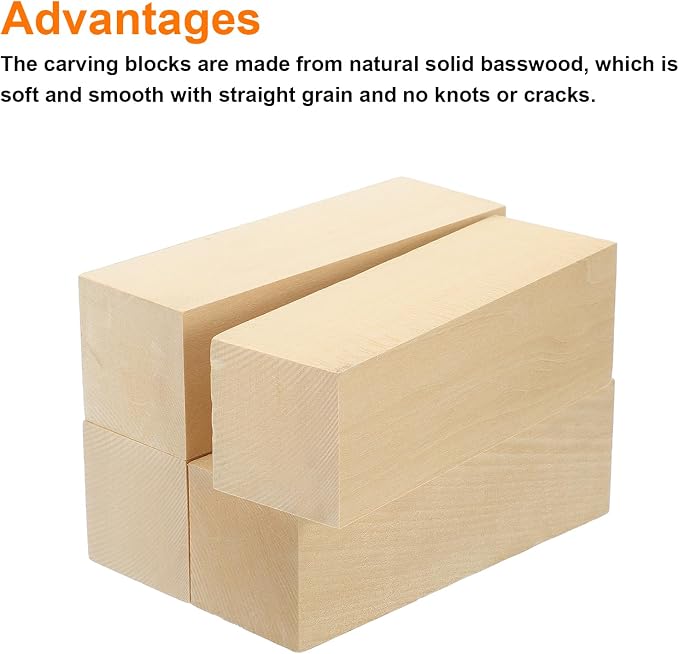 MECCANIXITY 4Pcs Basswood Carving Block, Arts Decoration, Crafts Whittling